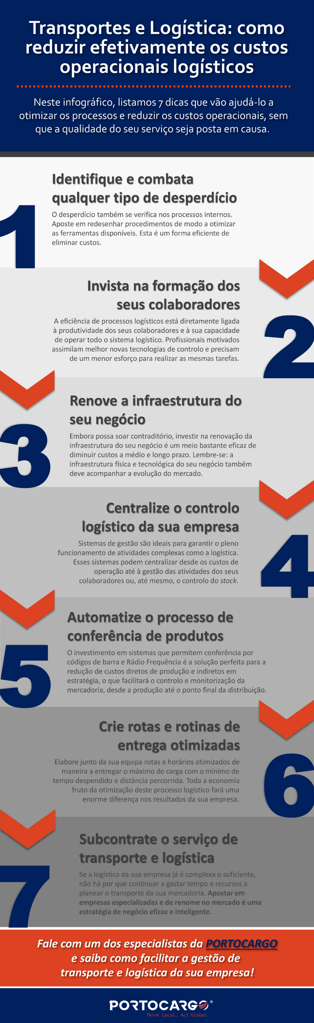 Transportes e Logística: Como Reduzir Efetivamente os Custos Operacionais Logísticos - Neste infográfico, listamos 7 dicas que vão ajudá-lo a otimizar os processos e reduzir os custos operacionais, sem que a qualidade do seu serviço seja posta em causa. | Transporte Internacional de Carga, Importação e Exportação de Mercadorias, Acordo de Comércio Internacional, exportação de produtos locais, importação de produtos locais